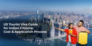 Indian passport with a US visa stamp and US Tourist Visa Requirements for Indian Citizens checklist.